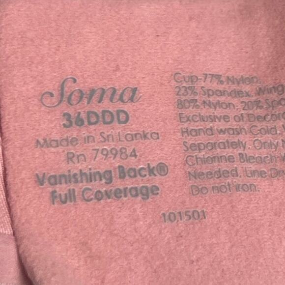 Soma Full Coverage Polka Dot Pink 36DDD Vanishing Back Bra - Picture 5 of 5